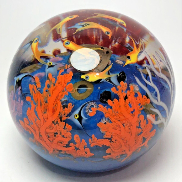 Vintage Art Glass Paperweight Coral Reef Signed Cathy Richardson 2002 Sting Ray